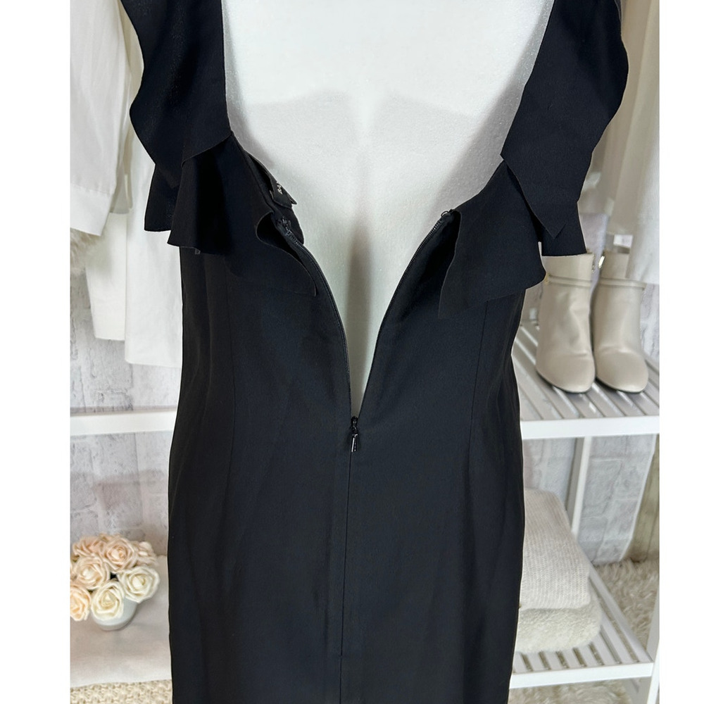 Banana Republic Women's Size 8 Tall Black Cross front Ruffle Strap Dress #0281 - Picture 5 of 13